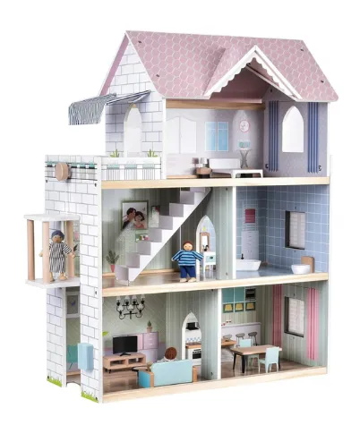 Pink wooden dollhouse