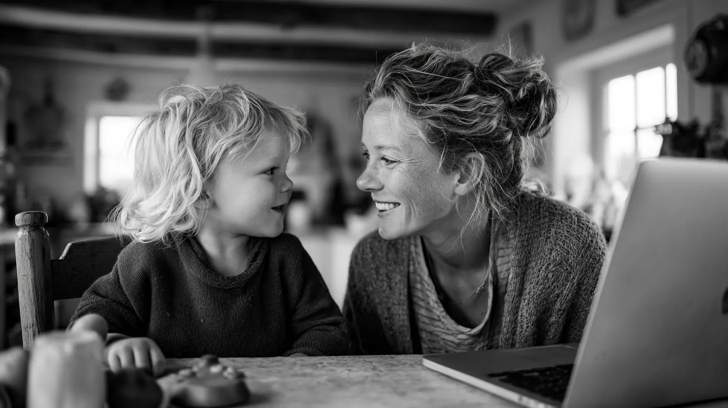 A mother and toddler sharing a laugh at home