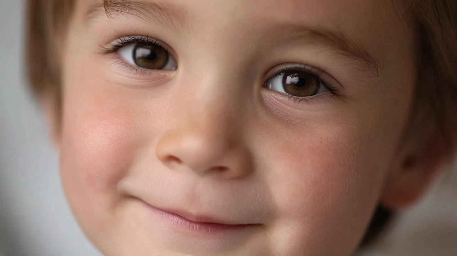 Close-up of a young child smiling at the camera